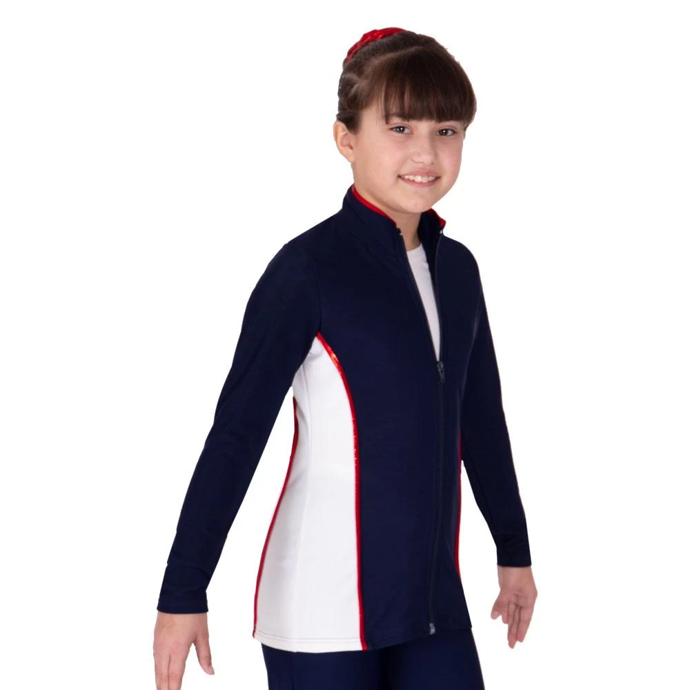 TS12 Navy Zipped Jacket: With White Contrast Panel And Red Foil Detail - Image 3