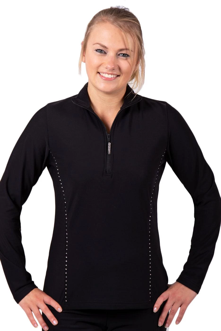 TS12H Half Zip: Team Tracksuit Jacket In Black With Diamante - Image 5