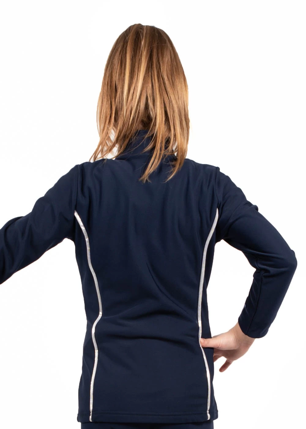 TS12H Half Zip Tracksuit Jacket: In Black With Silver Shimmer Piping - Image 3