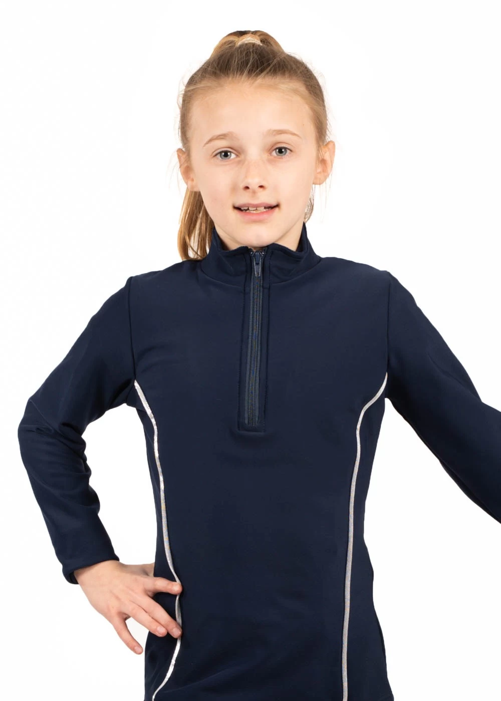 TS12H Half Zip Tracksuit Jacket: In Black With Silver Shimmer Piping - Image 2
