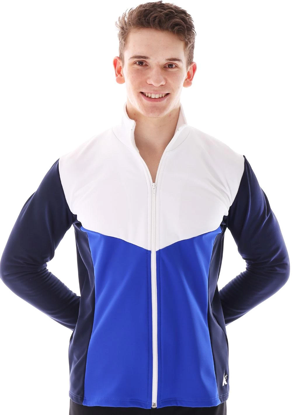 TS66B Male Tracksuit Jacket: In Royal Blue And Navy With White Detail - Image 5