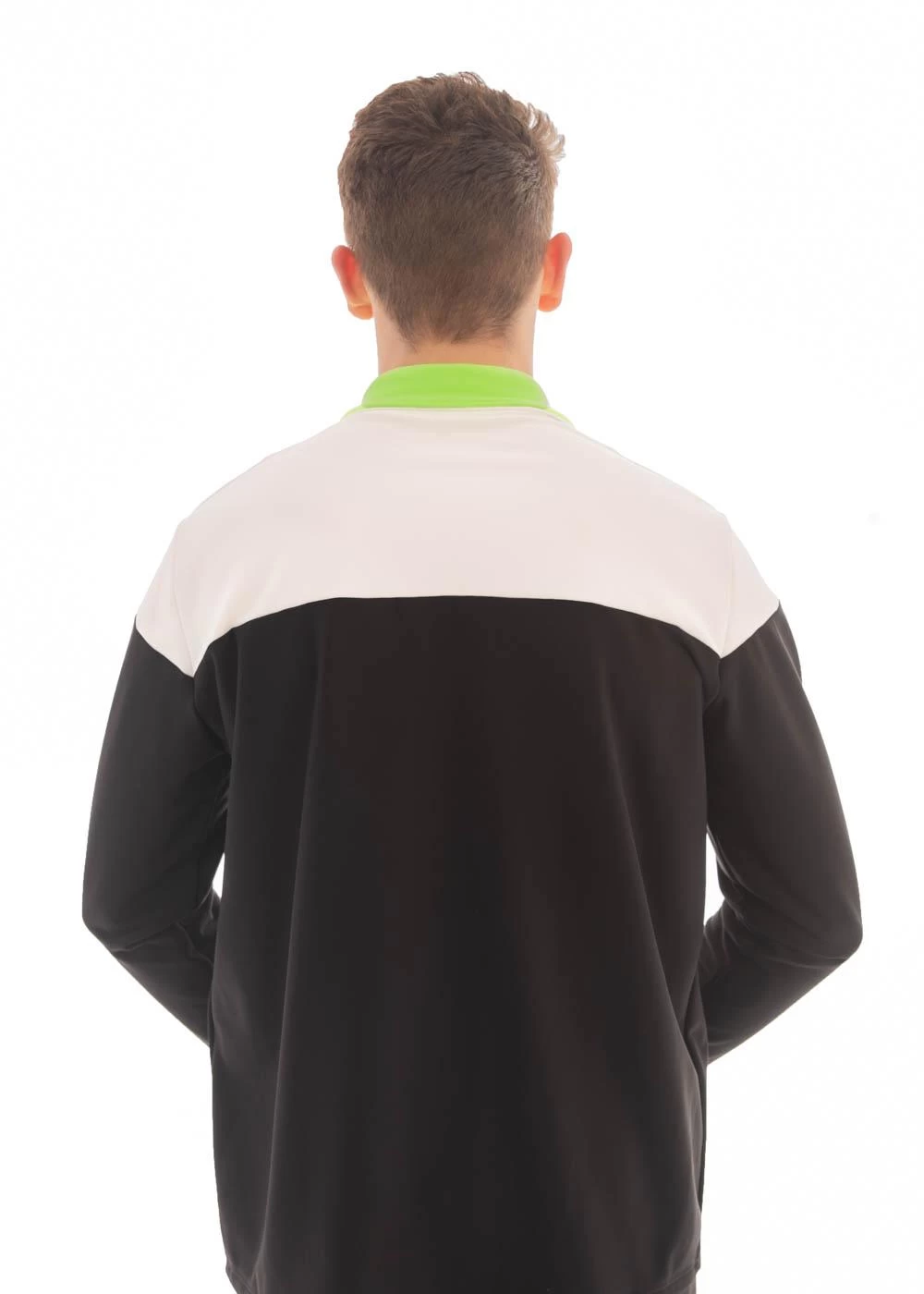 TS68B Black Tracksuit Jacket: With White Top And Green Contrast Details - Image 3