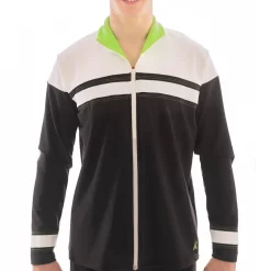 TS68B Black Tracksuit Jacket: With White Top And Green Contrast Details