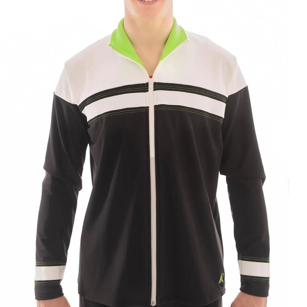 TS68B Black Tracksuit Jacket: With White Top And Green Contrast Details