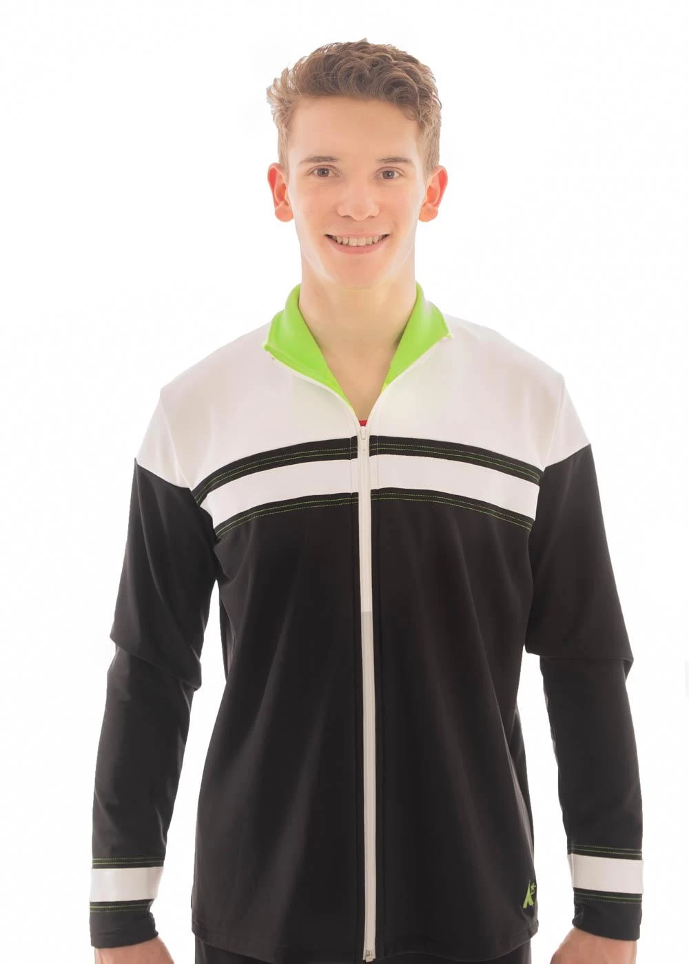 TS68B Black Tracksuit Jacket: With White Top And Green Contrast Details - Image 5