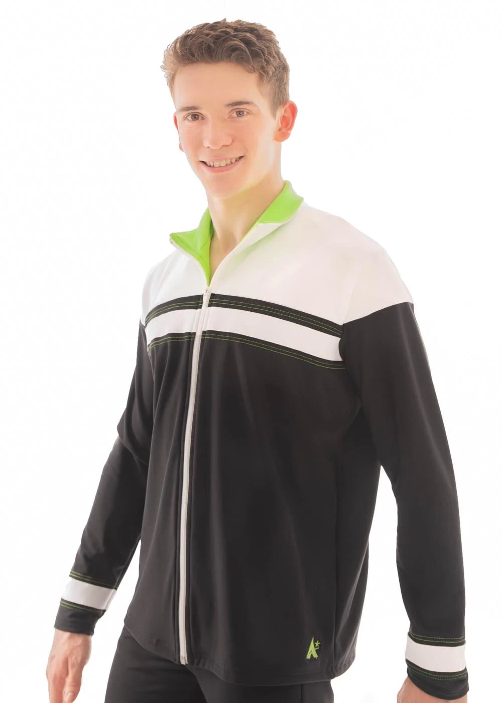 TS68B Black Tracksuit Jacket: With White Top And Green Contrast Details - Image 2