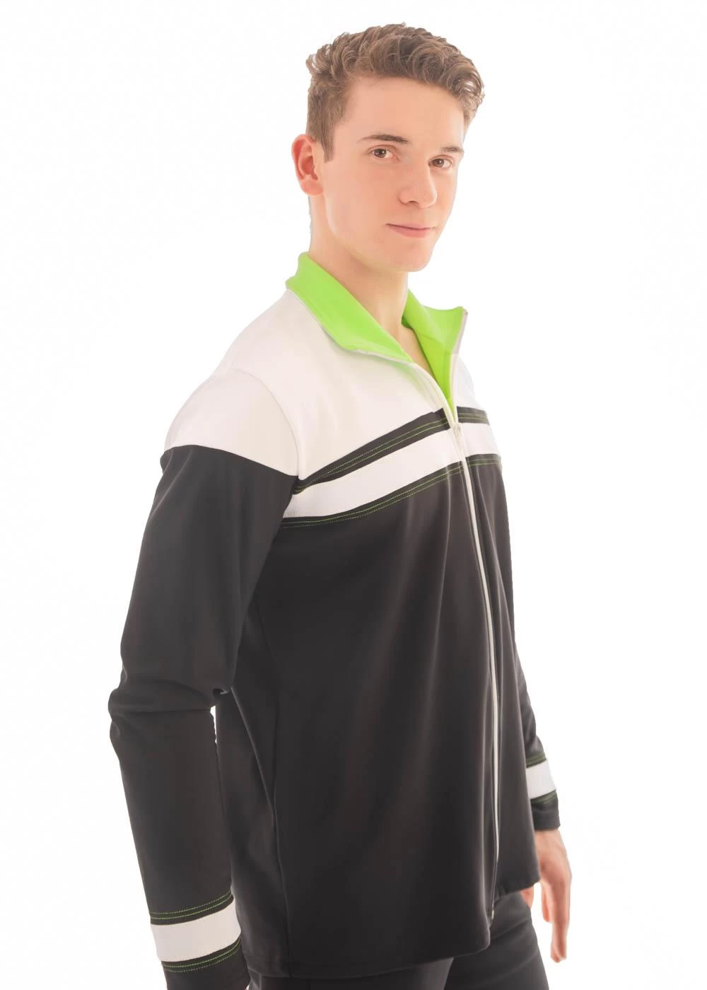 TS68B Black Tracksuit Jacket: With White Top And Green Contrast Details - Image 4