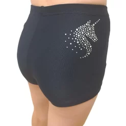 Girls Black Shorts With Unicorn Diamante – Matt Or Velour