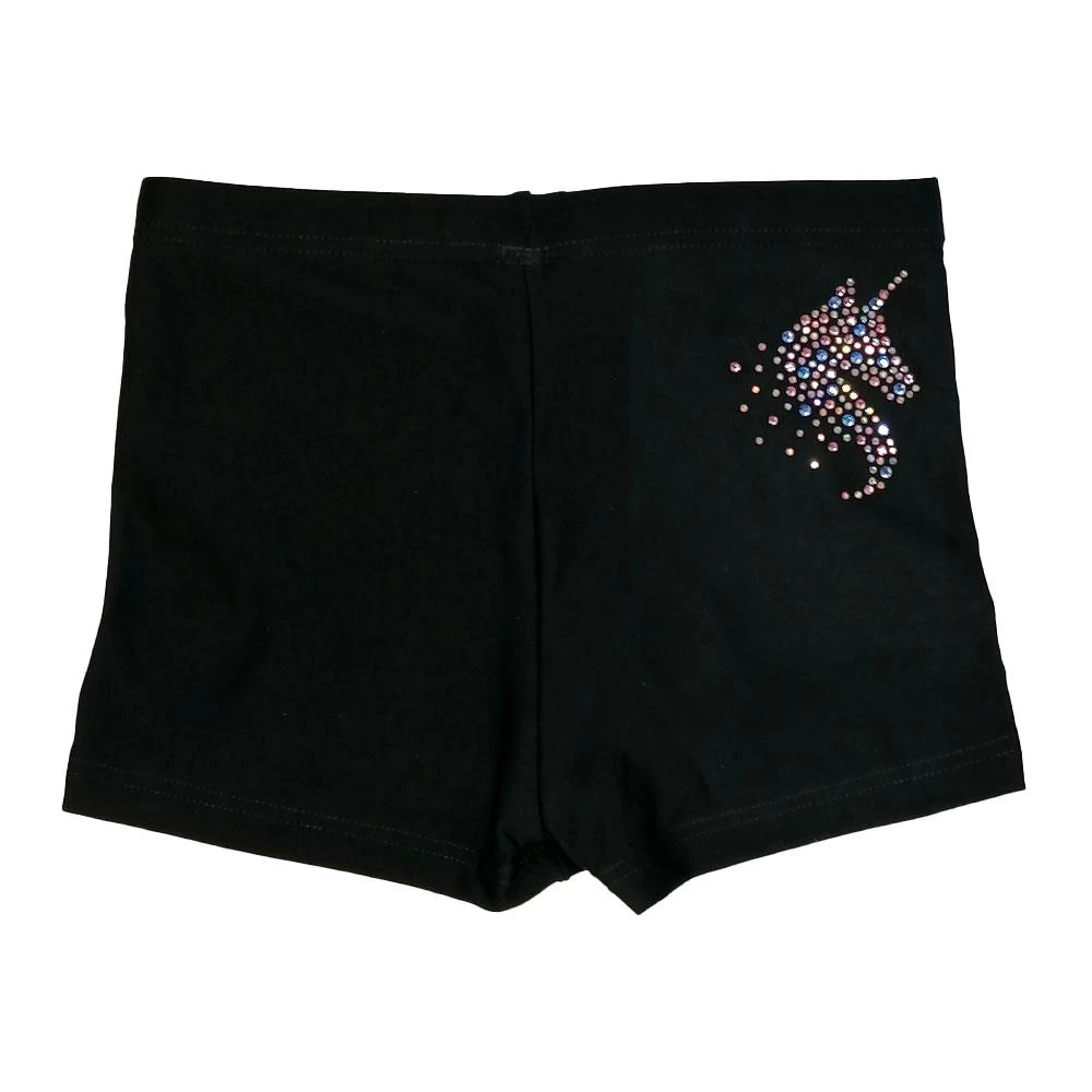 Girls Black Shorts With Pink Unicorn Diamante – Matt Or Velour - Image 2