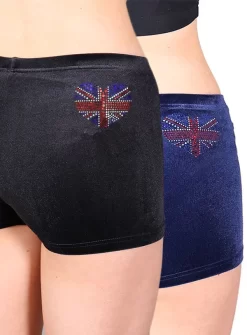 Velour Gymnastics Shorts With Union Jack Heart Diamante
