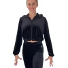 TS077:- Black Velour Cropped Tracksuit Top With Hood