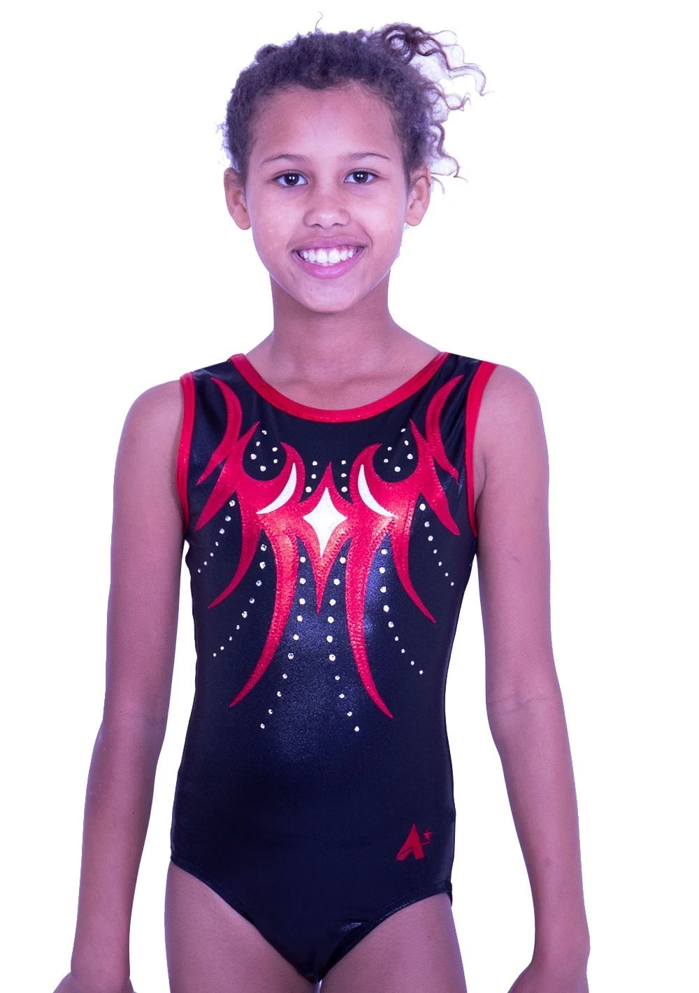 TAYLOR- Z262:- Sleeveless Girls Black And Red Foil Leotard - Image 2