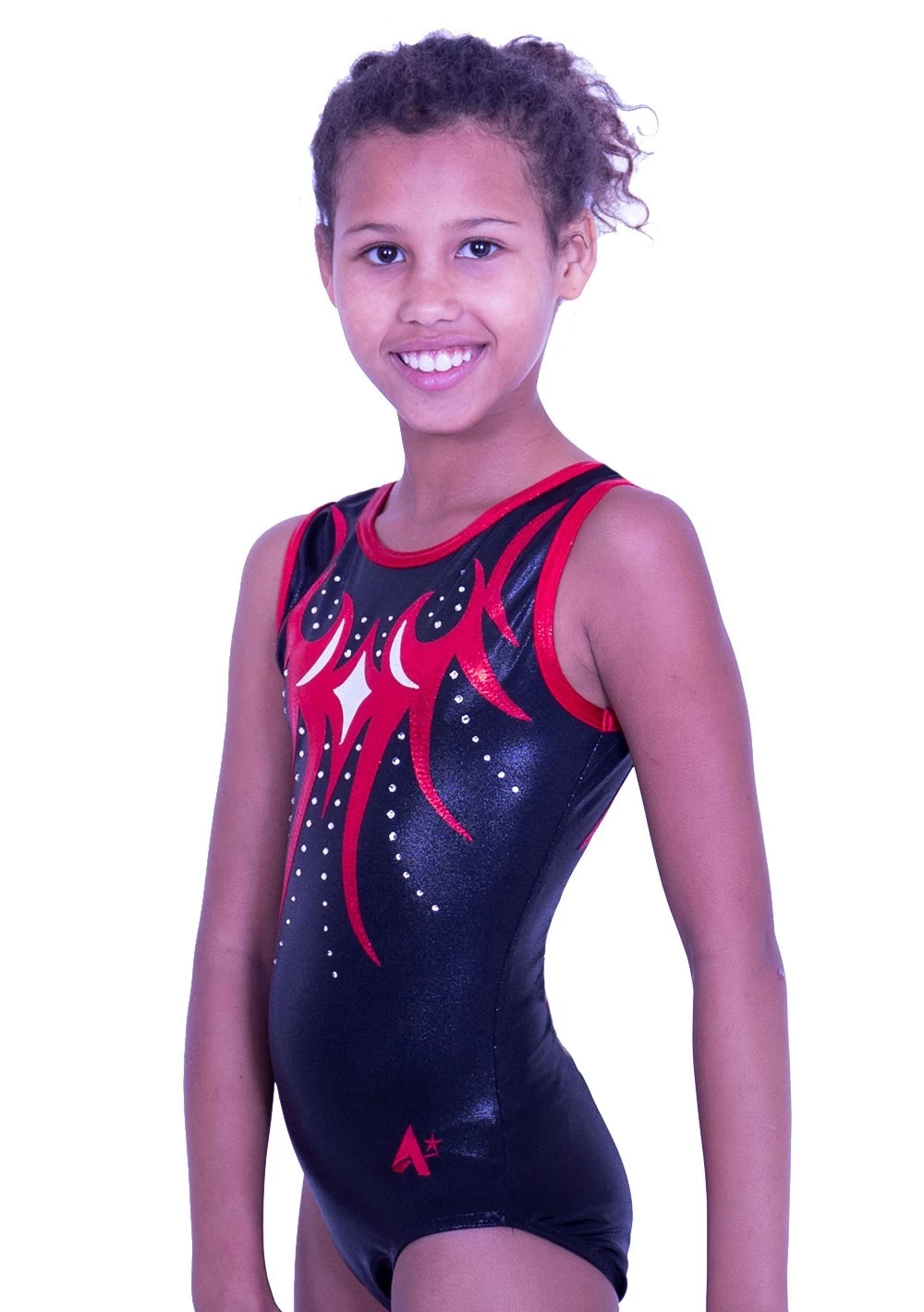 TAYLOR- Z262:- Sleeveless Girls Black And Red Foil Leotard - Image 3