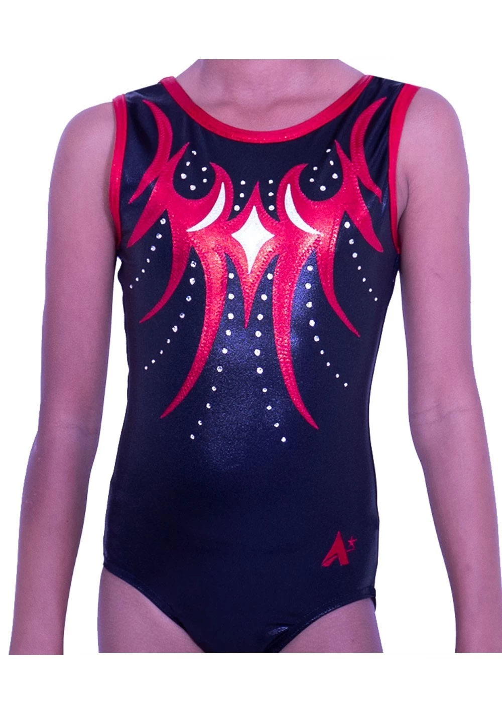 TAYLOR- Z262:- Sleeveless Girls Black And Red Foil Leotard
