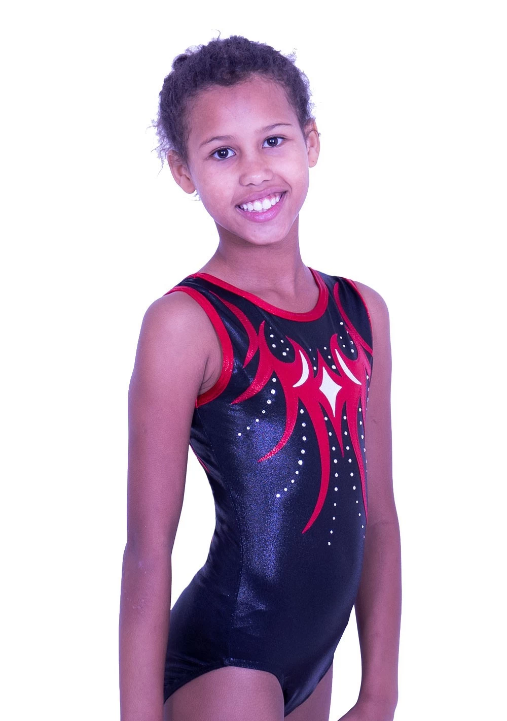 TAYLOR- Z262:- Sleeveless Girls Black And Red Foil Leotard - Image 4