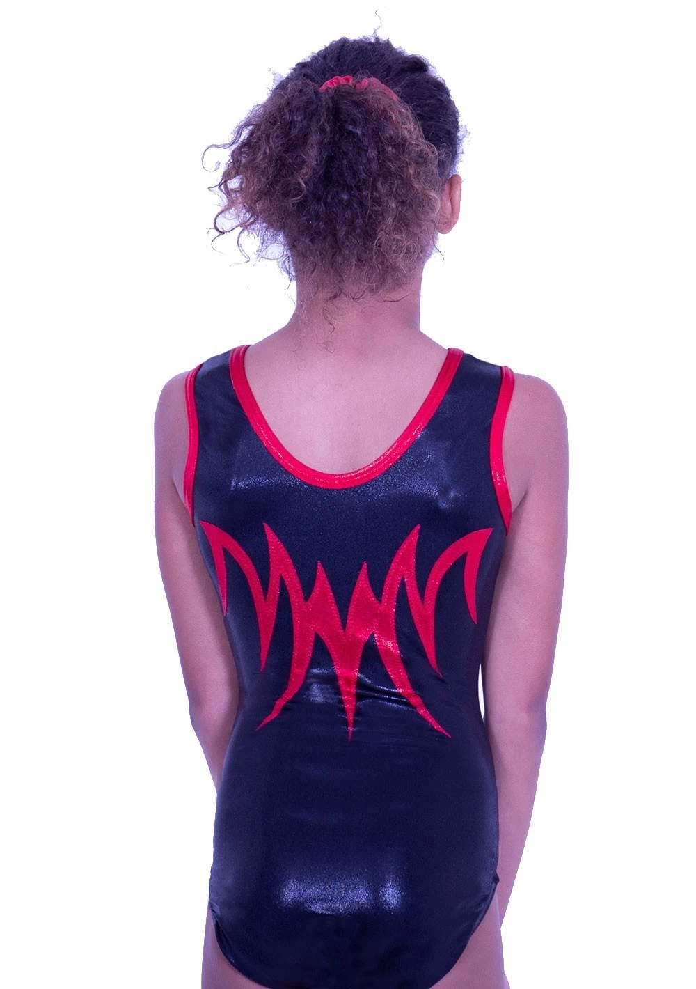 TAYLOR- Z262:- Sleeveless Girls Black And Red Foil Leotard - Image 5