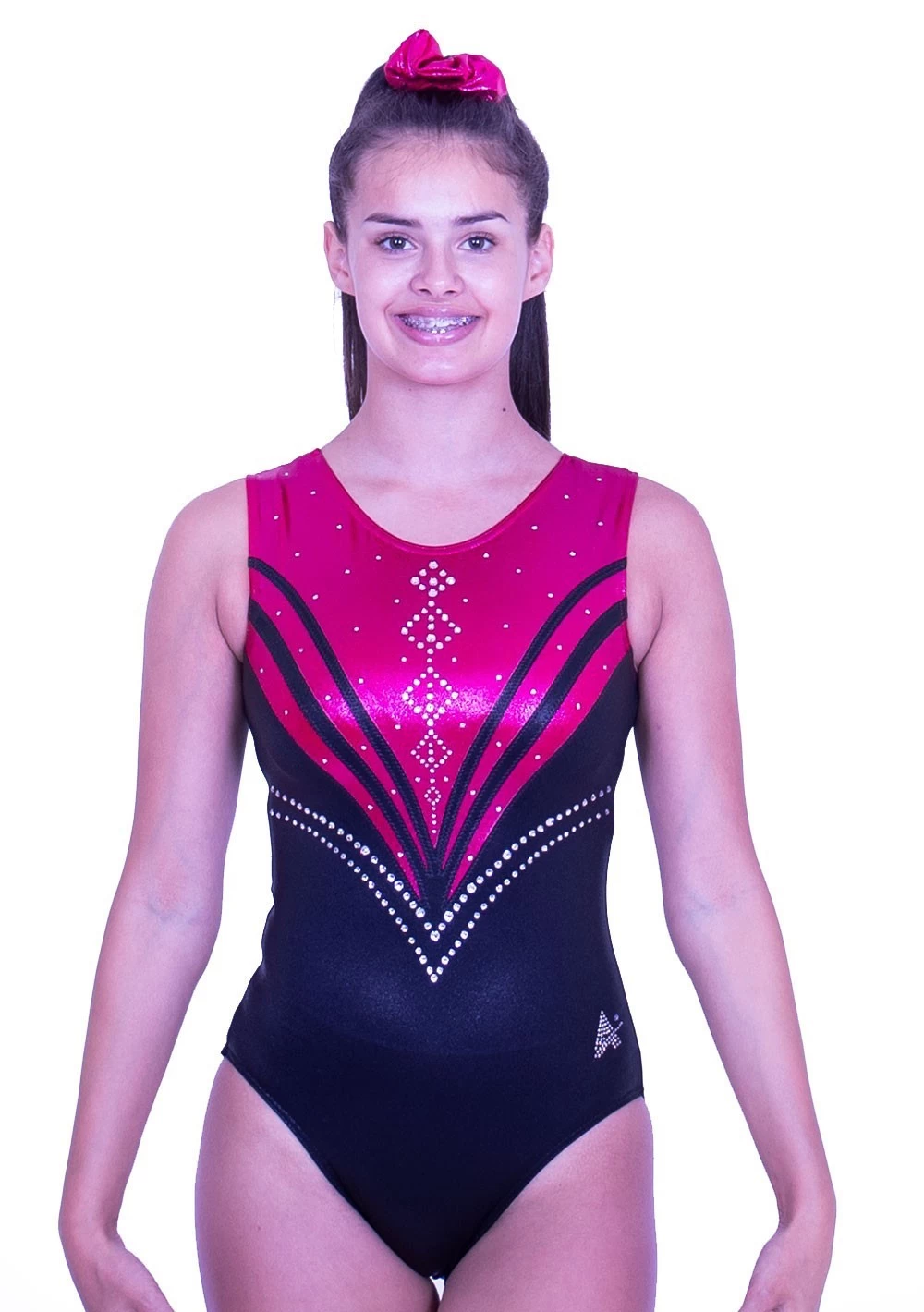 SAMARA – Z559:- Black And Pink Girls Leotard With Diamante - Image 3