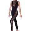 REGINA CS694 :- Girls Catsuit In Black And Gold With High Neck