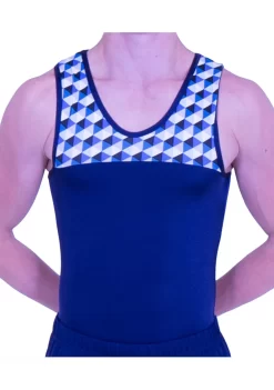 ROBBIE – BV407:- Boys Navy Leotard With Geo Metric Pattern Top