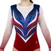 DARCEY K716:- Elite Competition Leotard In Red, White And Blue Sleeved Leotard