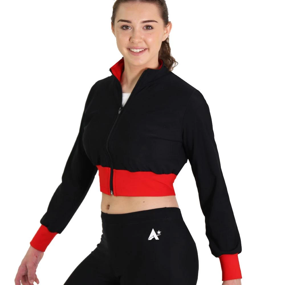 TS83C Cropped Tracksuit Jacket : With Contrast Waistband And Cuffs - Image 2
