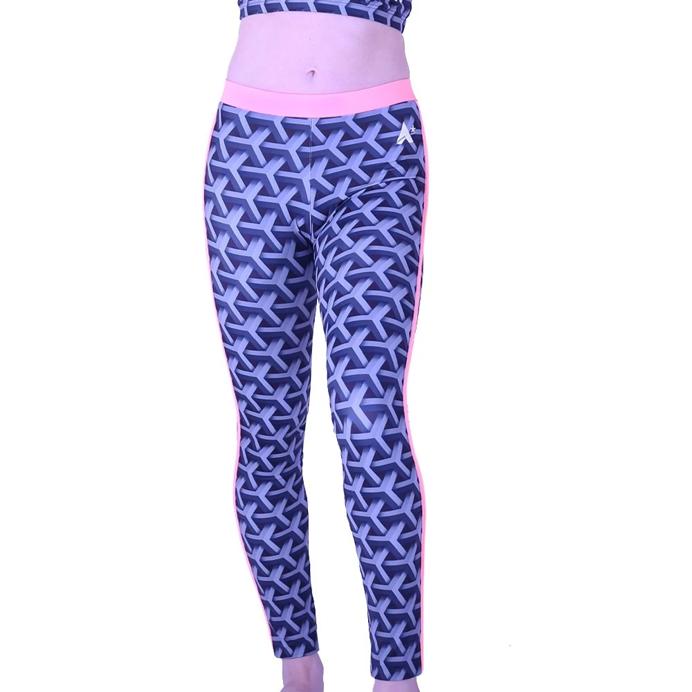 Full Length Cuboid Leggings With Salmon Strip And Waistband - Image 2