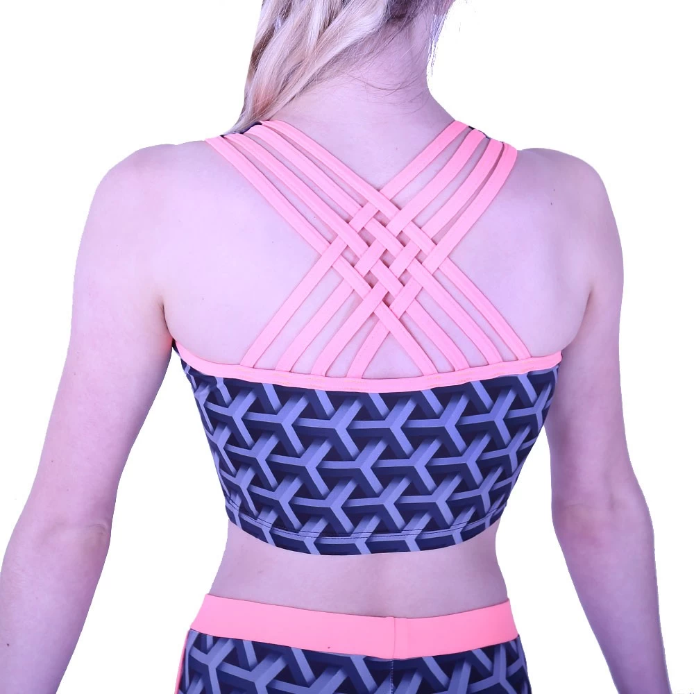 Crop Top In Cuboid With Salmon Strappy Binding - Image 3