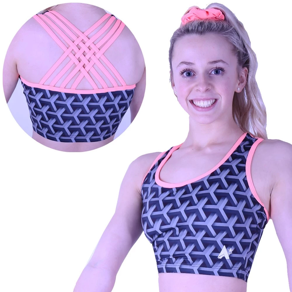 Crop Top In Cuboid With Salmon Strappy Binding