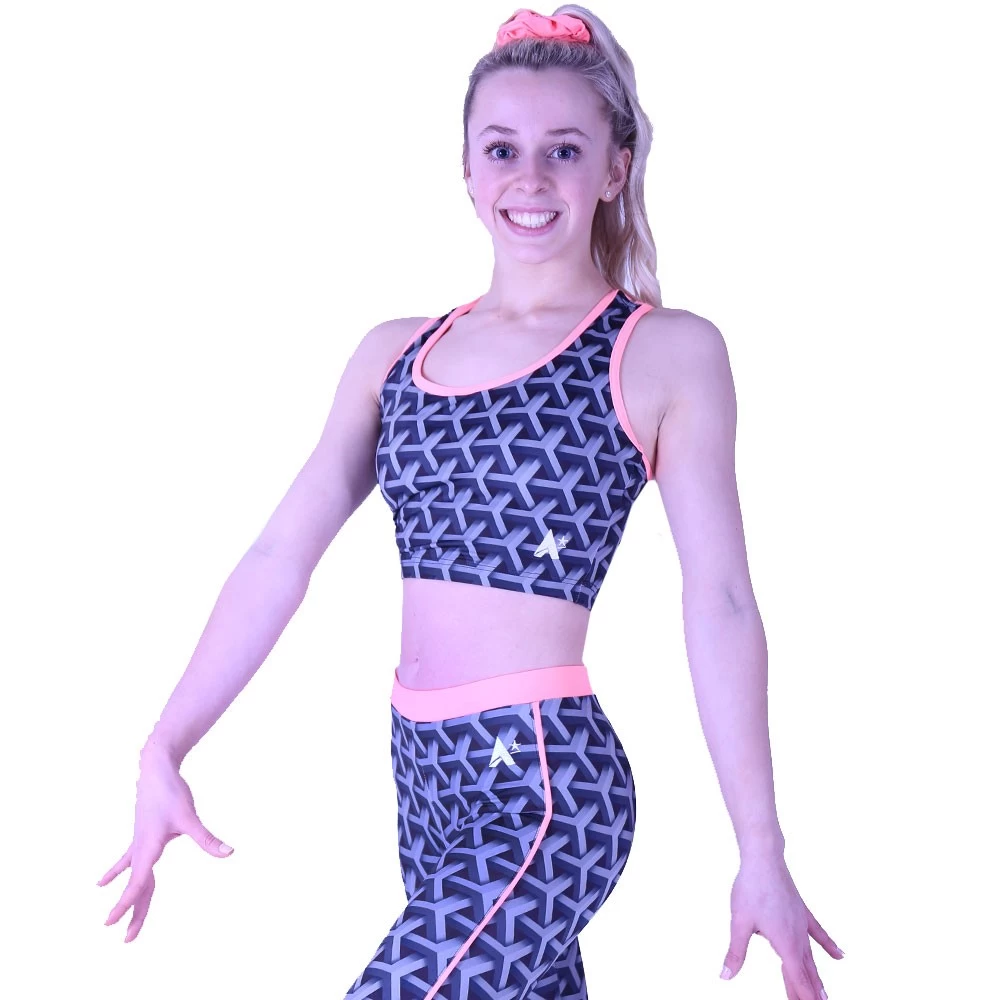 Full Length Cuboid Leggings With Salmon Strip And Waistband - Image 3