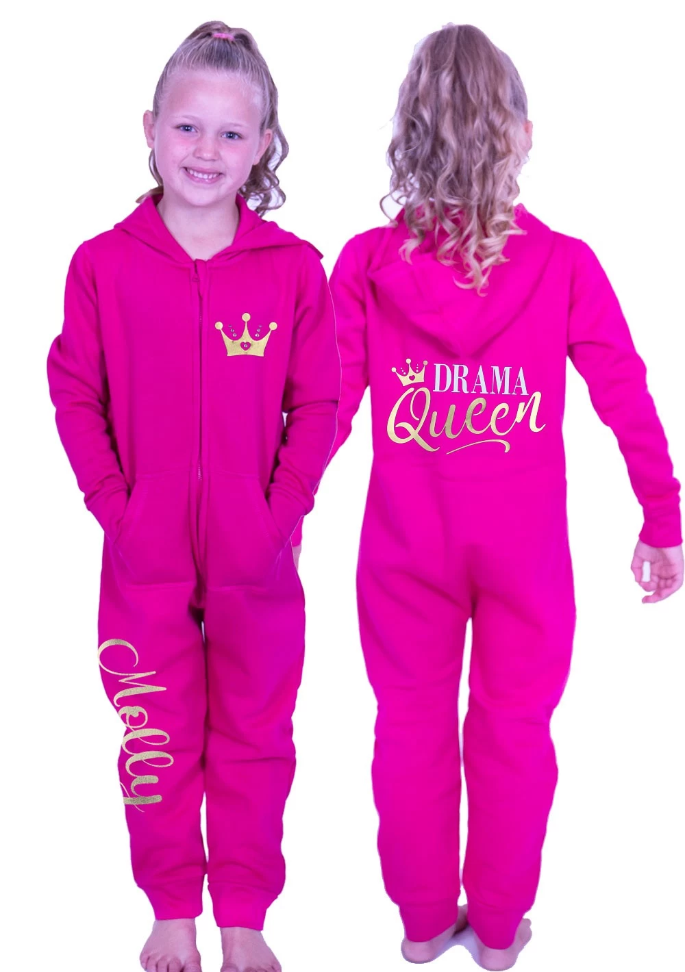 Ladies Pink Onesie With Gold Drama Queen Print - Image 2