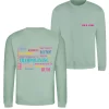 Trampolining Graphic Sweatshirt:- Sage Green Sweat With Fun Trampolining Infographic