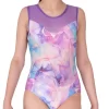 AMBERLEY Z440 :- Girls Purple Leotard In Marble Fabric With Lilac Powernet