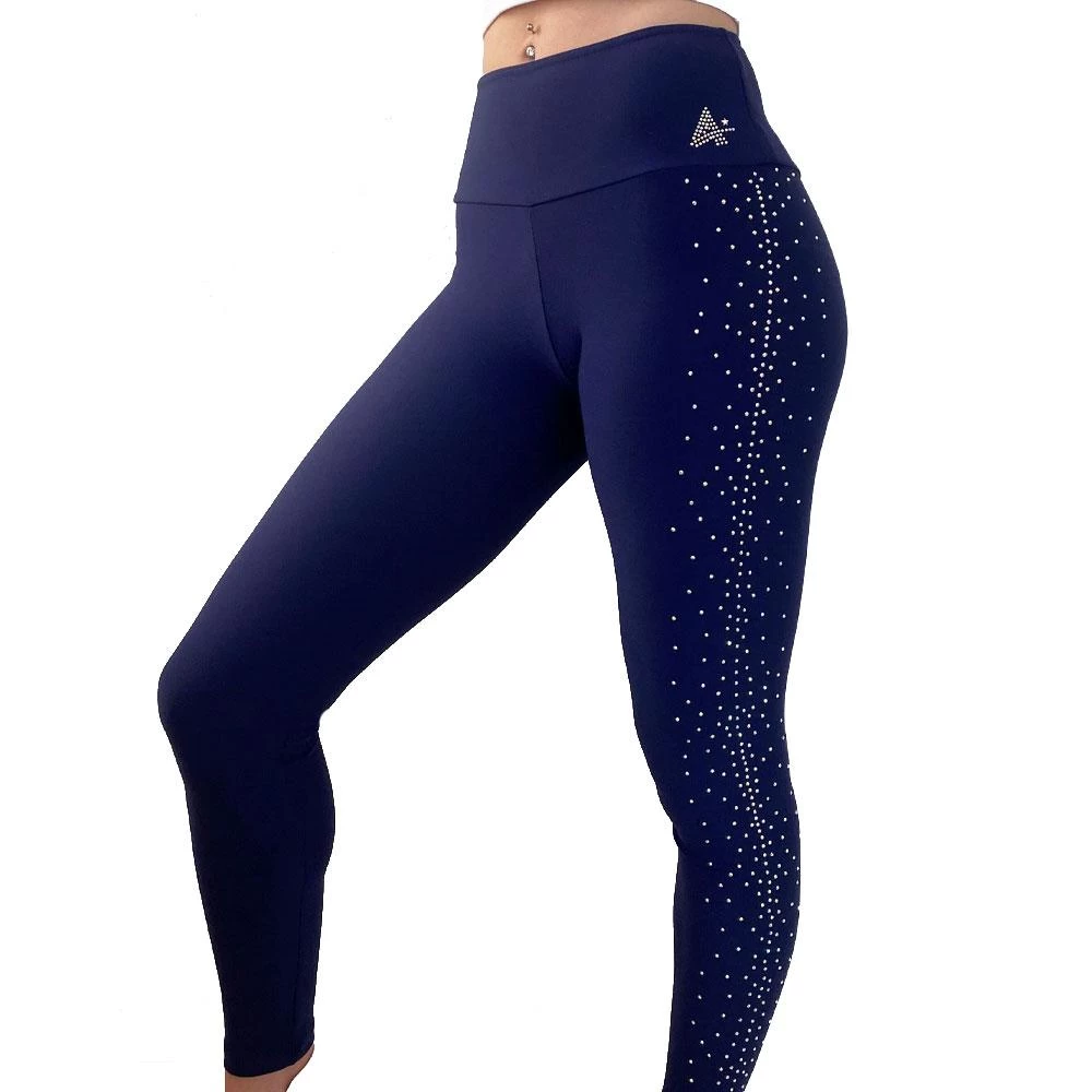 Ladies Sparkly Leggings: High Waisted Full Length Matt Leggings With And Diamante Scatter