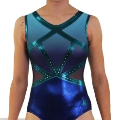 MOLLY – Z579:- Girls Sleeveless Leotard In Navy And Teal