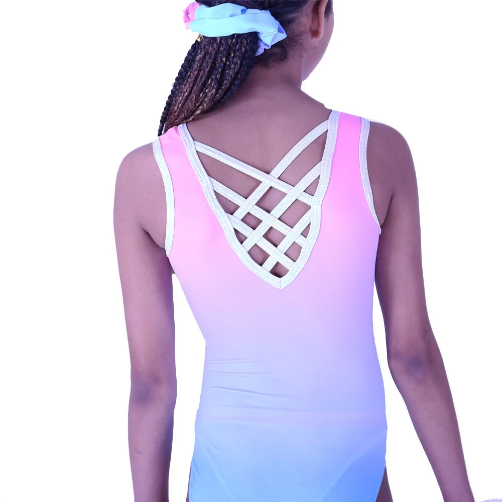 SOPHIA – Z594:- Pink To Blue Ombre Leotard With Fancy Back - Image 2