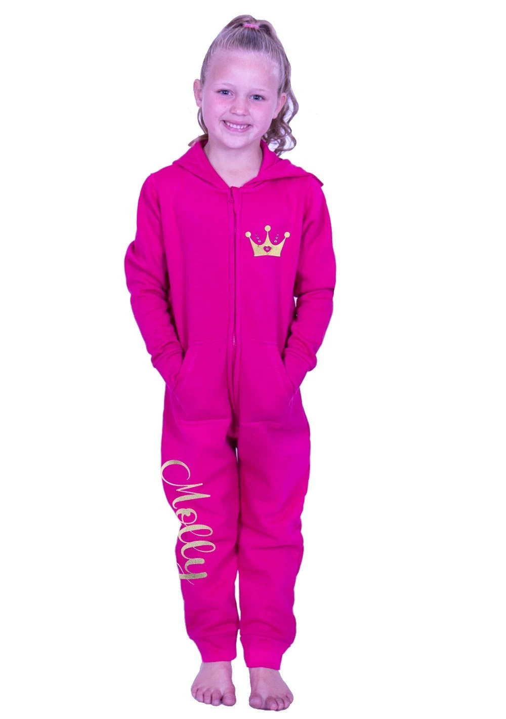 Ladies Pink Onesie With Gold Drama Queen Print - Image 3