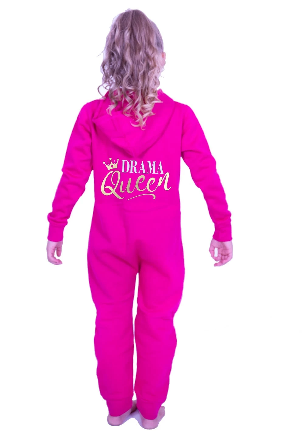Ladies Pink Onesie With Gold Drama Queen Print - Image 4