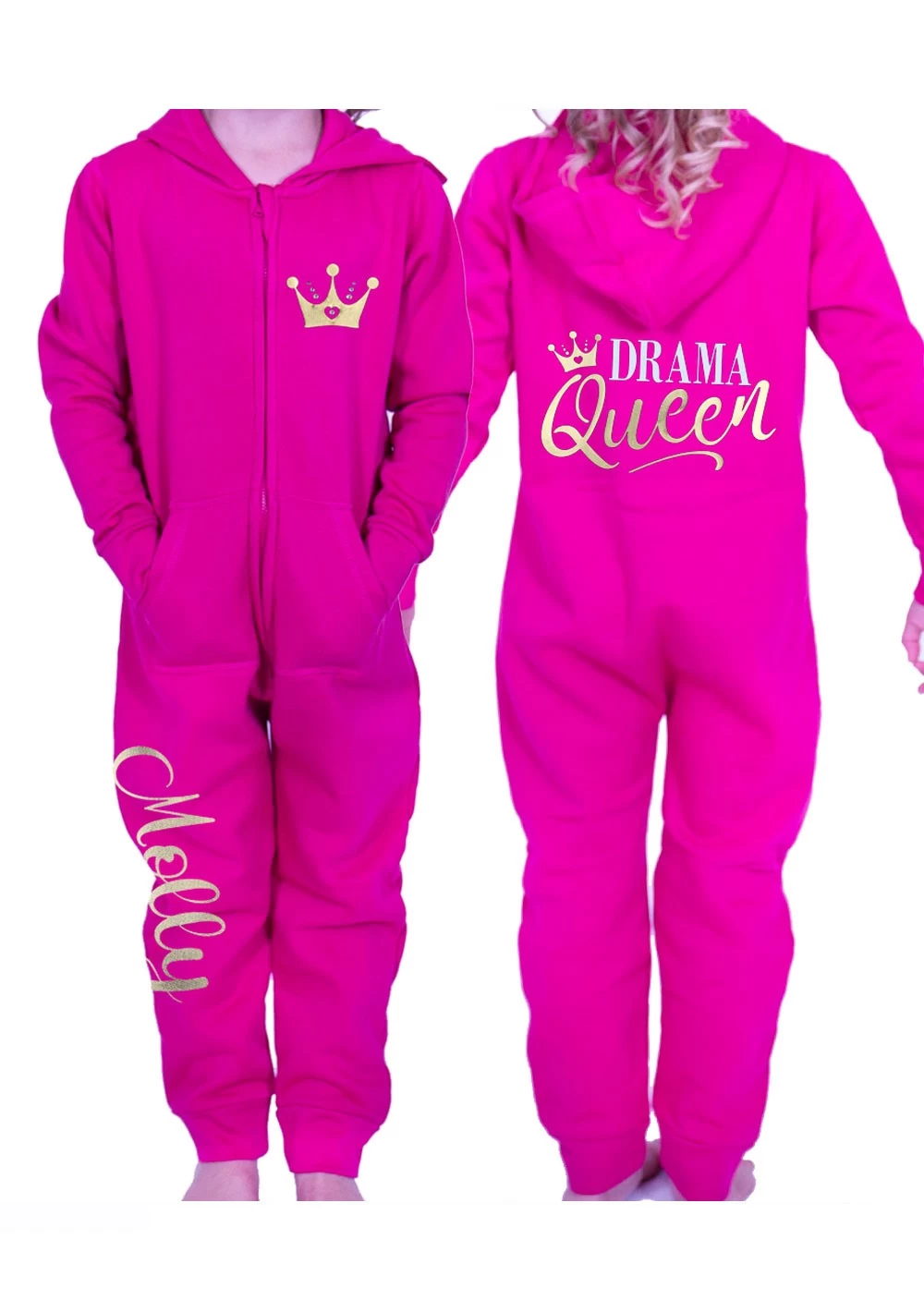 Ladies Pink Onesie With Gold Drama Queen Print