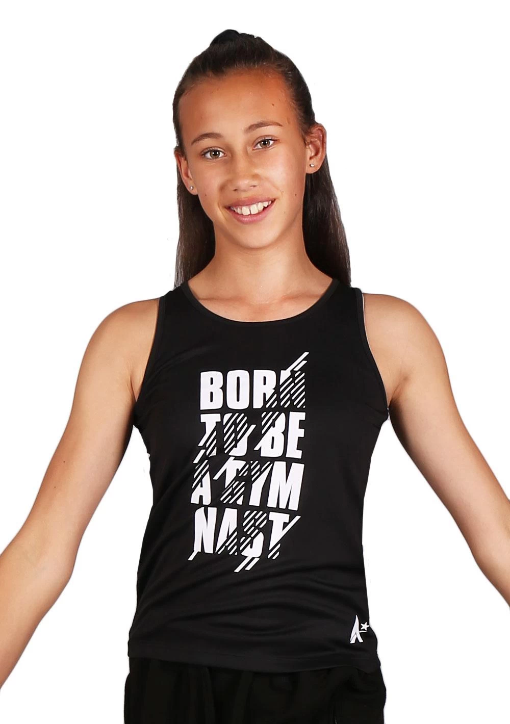 Ladies/Girls Black Vest With Born To Be A Gymnast Print