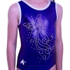 HAZEL – SPB:- Sleeveless Plum Shimmer Leotard With Butterfly Diamante
