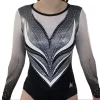 DARCEY K716:- Long Sleeved Elite Gymnast Leotard In Grey, White And Black