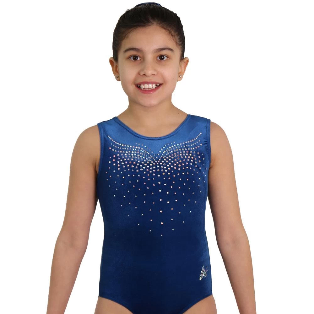 LULA β SPD53:- Teal Velour Blue Leotard With Diamante - Image 3