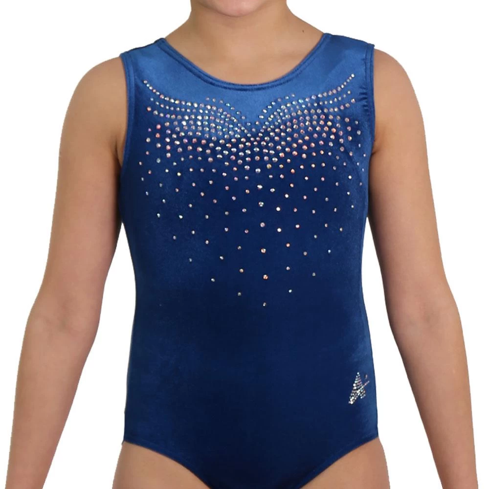 LULA β SPD53:- Teal Velour Blue Leotard With Diamante