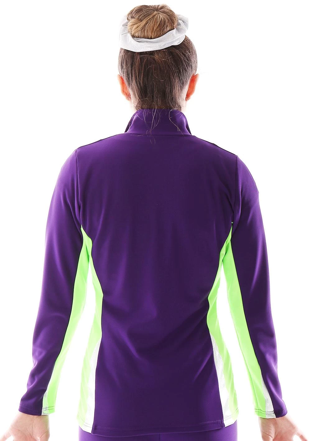 TS57 Ladies Tracksuit Jacket: In Purple With Flo Green Sides And Silver Shimmer Details - Image 2