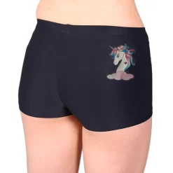 Girls Black Matt Shorts With Unicorn Print