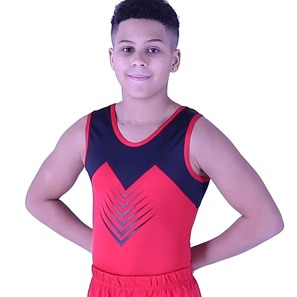 CHARLIE – BV617:- Red And Black Shiny Lycra Leotard With Print - Image 2