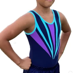 RAEGAN – BV545:- Boys Sleeveless Leotard In Navy, Lilac And Aqua