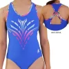 MAEVE – Z670:- Royal Blue Sleeveless Leotard With Motion Strappy Back, Ombre Print And Diamante
